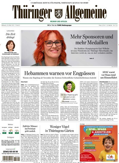 Titelbild der Ausgabe 123/2025 von Thüringer Allgemeine Apolda. Diese Zeitschrift und viele weitere Zeitungsabos als Abo oder epaper bei United Kiosk online kaufen.