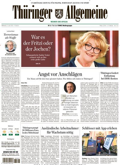 Titelbild der Ausgabe 151/2025 von Thüringer Allgemeine Apolda. Diese Zeitschrift und viele weitere Zeitungsabos als Abo oder epaper bei United Kiosk online kaufen.