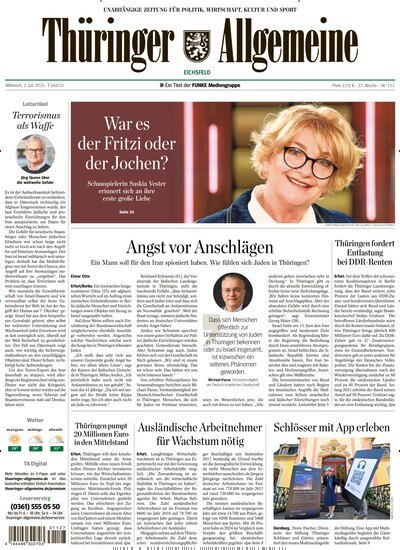 Titelbild der Ausgabe 151/2025 von Thüringer Allgemeine Eichsfeld. Diese Zeitschrift und viele weitere Zeitungsabos als Abo oder epaper bei United Kiosk online kaufen.