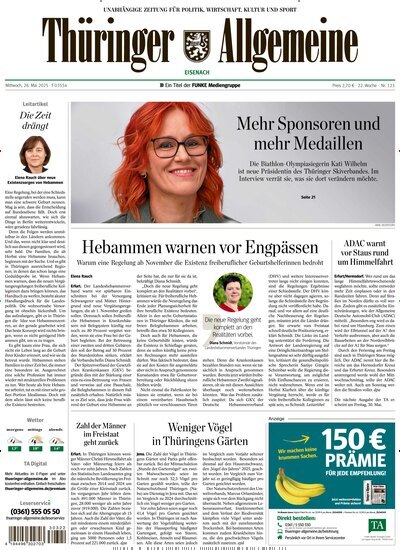 Titelbild der Ausgabe 123/2025 von Thüringer Allgemeine Eisenach. Diese Zeitschrift und viele weitere Zeitungsabos als Abo oder epaper bei United Kiosk online kaufen.