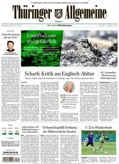 Titelbild der Ausgabe 125/2025 von Thüringer Allgemeine Eisenach. Diese Zeitschrift und viele weitere Zeitungsabos als Abo oder epaper bei United Kiosk online kaufen.