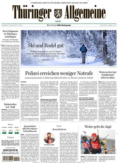 Titelbild der Ausgabe 8/2026 von Thüringer Allgemeine Erfurt. Diese Zeitschrift und viele weitere Zeitungsabos als Abo oder epaper bei United Kiosk online kaufen.