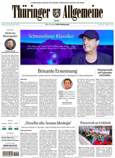 Titelbild der Ausgabe 23/2026 von Thüringer Allgemeine Erfurt. Diese Zeitschrift und viele weitere Zeitungsabos als Abo oder epaper bei United Kiosk online kaufen.