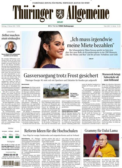 Titelbild der Ausgabe 28/2026 von Thüringer Allgemeine Erfurt. Diese Zeitschrift und viele weitere Zeitungsabos als Abo oder epaper bei United Kiosk online kaufen.