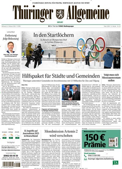 Titelbild der Ausgabe 29/2026 von Thüringer Allgemeine Erfurt. Diese Zeitschrift und viele weitere Zeitungsabos als Abo oder epaper bei United Kiosk online kaufen.