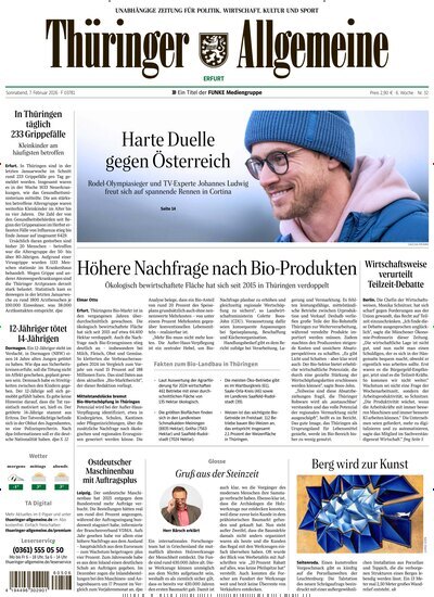 Titelbild der Ausgabe 32/2026 von Thüringer Allgemeine Erfurt. Diese Zeitschrift und viele weitere Zeitungsabos als Abo oder epaper bei United Kiosk online kaufen.