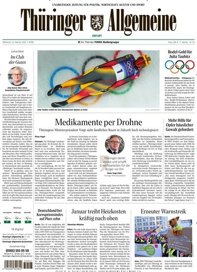Titelbild der Ausgabe 35/2026 von Thüringer Allgemeine Erfurt. Diese Zeitschrift und viele weitere Zeitungsabos als Abo oder epaper bei United Kiosk online kaufen.