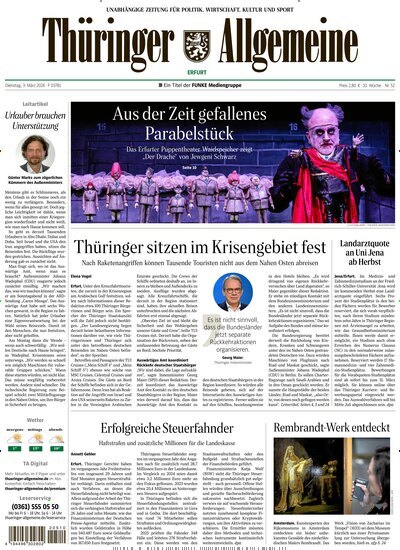 Titelbild der Ausgabe 52/2026 von Thüringer Allgemeine Erfurt. Diese Zeitschrift und viele weitere Zeitungsabos als Abo oder epaper bei United Kiosk online kaufen.