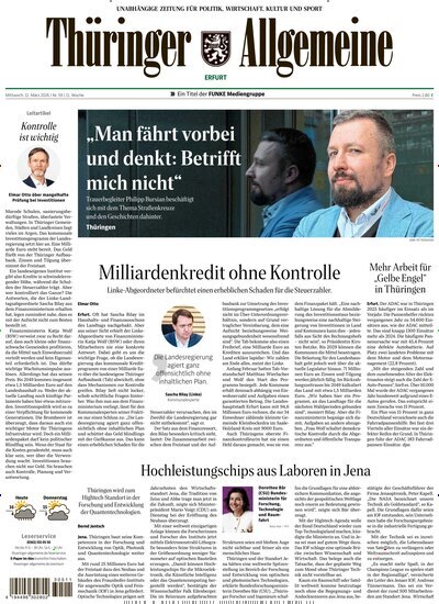 Titelbild der Ausgabe 59/2026 von Thüringer Allgemeine Erfurt. Diese Zeitschrift und viele weitere Zeitungsabos als Abo oder epaper bei United Kiosk online kaufen.
