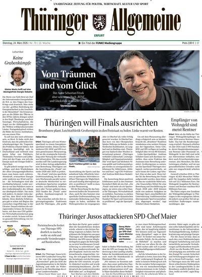 Titelbild der Ausgabe 70/2026 von Thüringer Allgemeine Erfurt. Diese Zeitschrift und viele weitere Zeitungsabos als Abo oder epaper bei United Kiosk online kaufen.