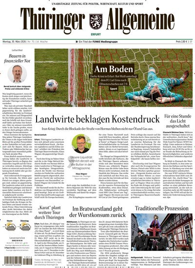Titelbild der Ausgabe 75/2026 von Thüringer Allgemeine Erfurt. Diese Zeitschrift und viele weitere Zeitungsabos als Abo oder epaper bei United Kiosk online kaufen.