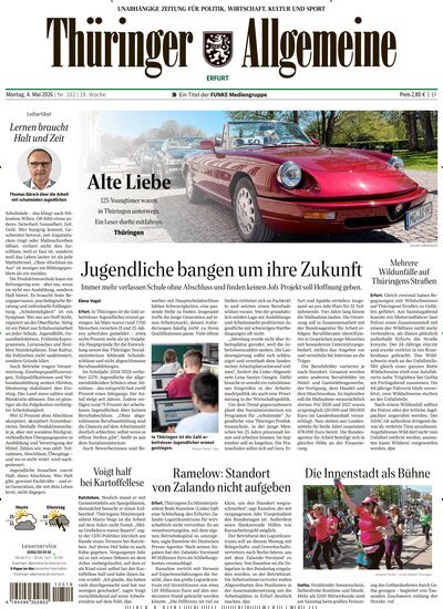Titelbild der Ausgabe 102/2026 von Thüringer Allgemeine Erfurt. Diese Zeitschrift und viele weitere Zeitungsabos als Abo oder epaper bei United Kiosk online kaufen.
