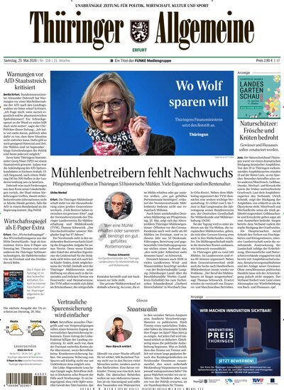 Titelbild der Ausgabe 118/2026 von Thüringer Allgemeine Erfurt. Diese Zeitschrift und viele weitere Zeitungsabos als Abo oder epaper bei United Kiosk online kaufen.