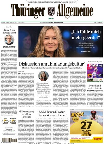 Titelbild der Ausgabe 128/2026 von Thüringer Allgemeine Erfurt. Diese Zeitschrift und viele weitere Zeitungsabos als Abo oder epaper bei United Kiosk online kaufen.