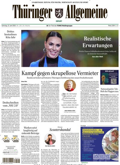 Titelbild der Ausgabe 135/2026 von Thüringer Allgemeine Erfurt. Diese Zeitschrift und viele weitere Zeitungsabos als Abo oder epaper bei United Kiosk online kaufen.