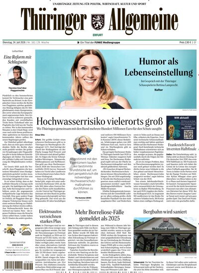 Titelbild der Ausgabe 161/2026 von Thüringer Allgemeine Erfurt. Diese Zeitschrift und viele weitere Zeitungsabos als Abo oder epaper bei United Kiosk online kaufen.