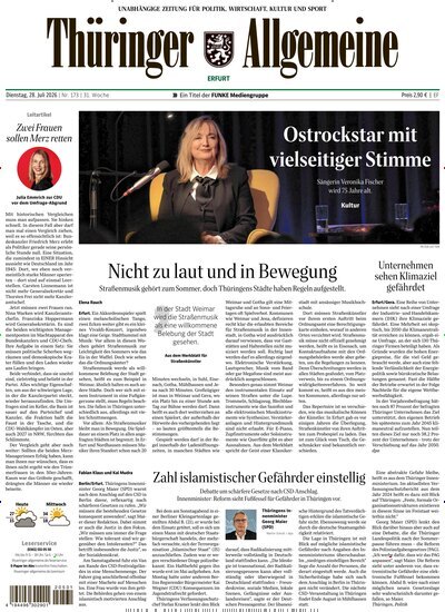 Titelbild der Ausgabe 173/2026 von Thüringer Allgemeine Erfurt. Diese Zeitschrift und viele weitere Zeitungsabos als Abo oder epaper bei United Kiosk online kaufen.