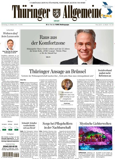 Titelbild der Ausgabe 240/2025 von Thüringer Allgemeine Erfurt. Diese Zeitschrift und viele weitere Zeitungsabos als Abo oder epaper bei United Kiosk online kaufen.