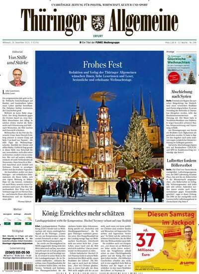 Titelbild der Ausgabe 298/2025 von Thüringer Allgemeine Erfurt. Diese Zeitschrift und viele weitere Zeitungsabos als Abo oder epaper bei United Kiosk online kaufen.