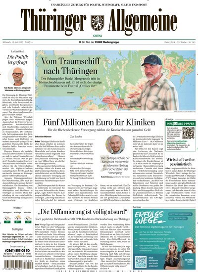 Titelbild der Ausgabe 163/2025 von Thüringer Allgemeine Gotha. Diese Zeitschrift und viele weitere Zeitungsabos als Abo oder epaper bei United Kiosk online kaufen.