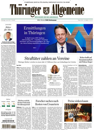 Titelbild der Ausgabe 127/2025 von Thüringer Allgemeine Mühlhausen Bad Langensalza. Diese Zeitschrift und viele weitere Zeitungsabos als Abo oder epaper bei United Kiosk online kaufen.