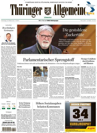 Titelbild der Ausgabe 252/2025 von Thüringer Allgemeine Sömmerda. Diese Zeitschrift und viele weitere Zeitungsabos als Abo oder epaper bei United Kiosk online kaufen.
