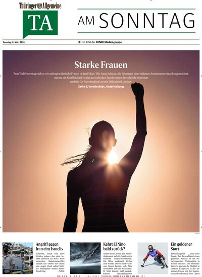 Titelbild der Ausgabe 10/2026 von Thüringer Allgemeine TA am Sonntag. Diese Zeitschrift und viele weitere Zeitungsabos als Abo oder epaper bei United Kiosk online kaufen.