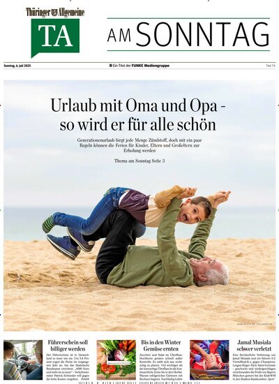 Titelbild der Ausgabe 27/2025 von Thüringer Allgemeine TA am Sonntag. Diese Zeitschrift und viele weitere Zeitungsabos als Abo oder epaper bei United Kiosk online kaufen.