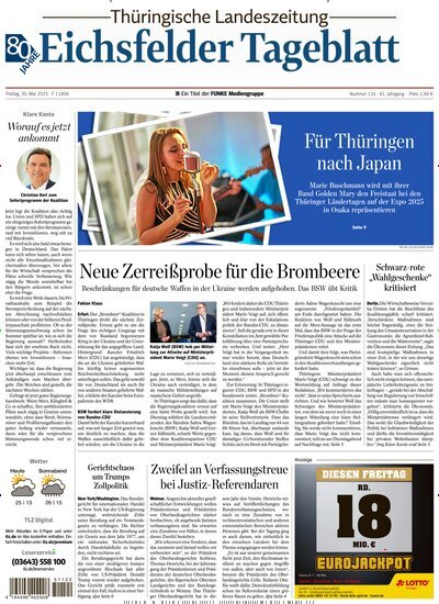 Titelbild der Ausgabe 124/2025 von Thüringische Landeszeitung Eichsfeld. Diese Zeitschrift und viele weitere Zeitungsabos als Abo oder epaper bei United Kiosk online kaufen.