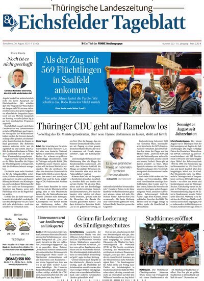Titelbild der Ausgabe 202/2025 von Thüringische Landeszeitung Eichsfeld. Diese Zeitschrift und viele weitere Zeitungsabos als Abo oder epaper bei United Kiosk online kaufen.