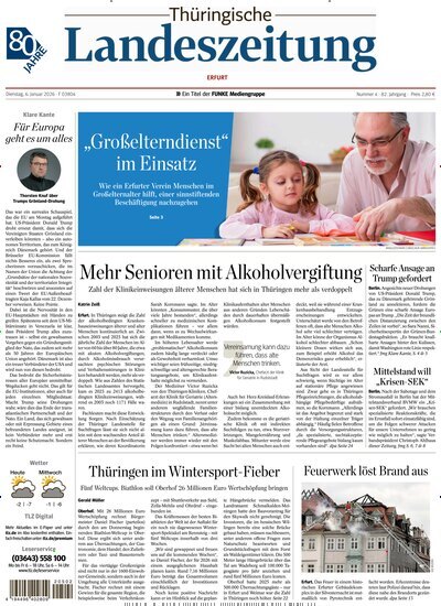 Titelbild der Ausgabe 4/2026 von Thüringische Landeszeitung Erfurt. Diese Zeitschrift und viele weitere Zeitungsabos als Abo oder epaper bei United Kiosk online kaufen.