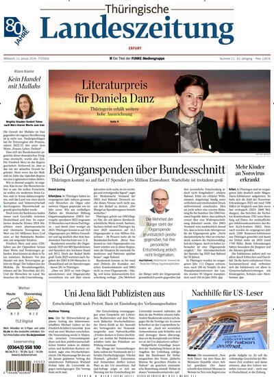 Titelbild der Ausgabe 11/2026 von Thüringische Landeszeitung Erfurt. Diese Zeitschrift und viele weitere Zeitungsabos als Abo oder epaper bei United Kiosk online kaufen.