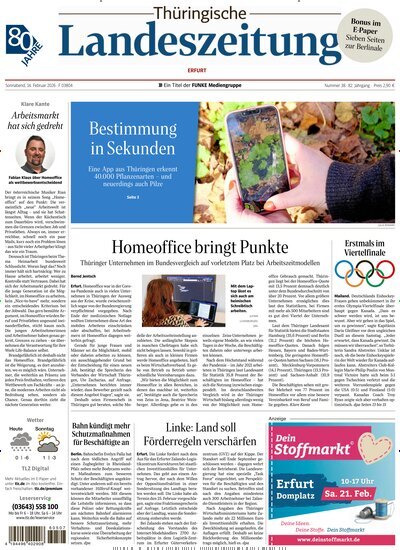 Titelbild der Ausgabe 38/2026 von Thüringische Landeszeitung Erfurt. Diese Zeitschrift und viele weitere Zeitungsabos als Abo oder epaper bei United Kiosk online kaufen.