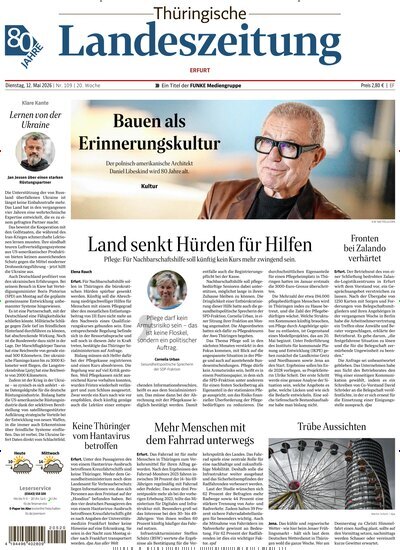 Titelbild der Ausgabe 109/2026 von Thüringische Landeszeitung Erfurt. Diese Zeitschrift und viele weitere Zeitungsabos als Abo oder epaper bei United Kiosk online kaufen.