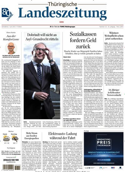 Titelbild der Ausgabe 131/2025 von Thüringische Landeszeitung Gera. Diese Zeitschrift und viele weitere Zeitungsabos als Abo oder epaper bei United Kiosk online kaufen.