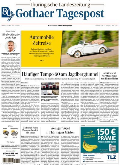 Titelbild der Ausgabe 123/2025 von Thüringische Landeszeitung Gotha. Diese Zeitschrift und viele weitere Zeitungsabos als Abo oder epaper bei United Kiosk online kaufen.