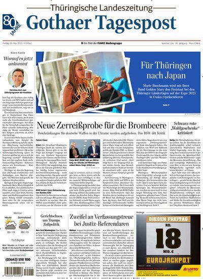 Titelbild der Ausgabe 124/2025 von Thüringische Landeszeitung Gotha. Diese Zeitschrift und viele weitere Zeitungsabos als Abo oder epaper bei United Kiosk online kaufen.