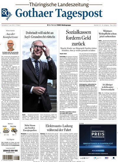 Titelbild der Ausgabe 131/2025 von Thüringische Landeszeitung Gotha. Diese Zeitschrift und viele weitere Zeitungsabos als Abo oder epaper bei United Kiosk online kaufen.
