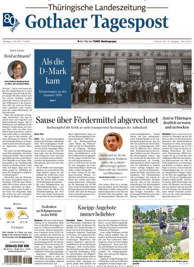 Titelbild der Ausgabe 150/2025 von Thüringische Landeszeitung Gotha. Diese Zeitschrift und viele weitere Zeitungsabos als Abo oder epaper bei United Kiosk online kaufen.