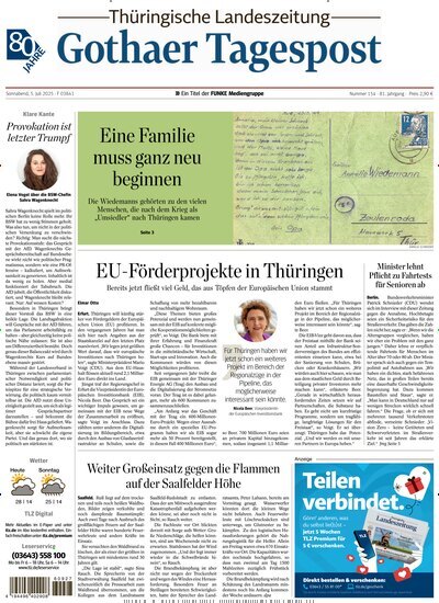 Titelbild der Ausgabe 154/2025 von Thüringische Landeszeitung Gotha. Diese Zeitschrift und viele weitere Zeitungsabos als Abo oder epaper bei United Kiosk online kaufen.