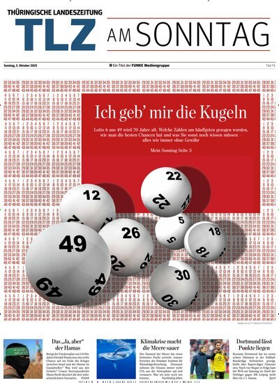 Titelbild der Ausgabe 40/2025 von Thüringische Landeszeitung TLZ am Sonntag. Diese Zeitschrift und viele weitere Zeitungsabos als Abo oder epaper bei United Kiosk online kaufen.