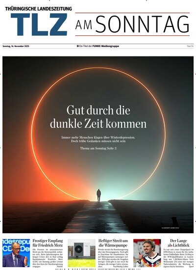Titelbild der Ausgabe 46/2025 von Thüringische Landeszeitung TLZ am Sonntag. Diese Zeitschrift und viele weitere Zeitungsabos als Abo oder epaper bei United Kiosk online kaufen.