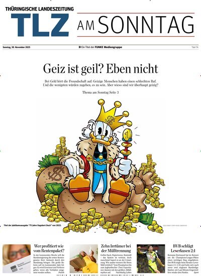 Titelbild der Ausgabe 48/2025 von Thüringische Landeszeitung TLZ am Sonntag. Diese Zeitschrift und viele weitere Zeitungsabos als Abo oder epaper bei United Kiosk online kaufen.