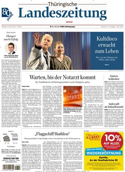 Titelbild der Ausgabe 9/2026 von Thüringische Landeszeitung Weimar. Diese Zeitschrift und viele weitere Zeitungsabos als Abo oder epaper bei United Kiosk online kaufen.