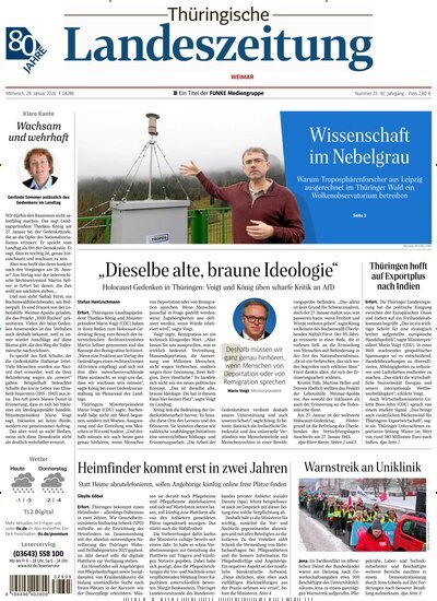 Titelbild der Ausgabe 23/2026 von Thüringische Landeszeitung Weimar. Diese Zeitschrift und viele weitere Zeitungsabos als Abo oder epaper bei United Kiosk online kaufen.