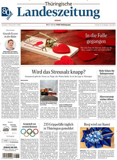 Titelbild der Ausgabe 32/2026 von Thüringische Landeszeitung Weimar. Diese Zeitschrift und viele weitere Zeitungsabos als Abo oder epaper bei United Kiosk online kaufen.