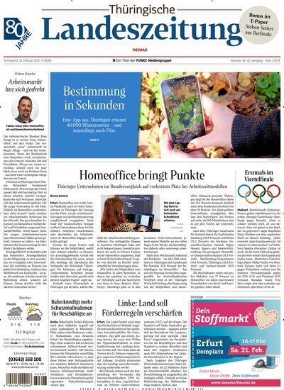 Titelbild der Ausgabe 38/2026 von Thüringische Landeszeitung Weimar. Diese Zeitschrift und viele weitere Zeitungsabos als Abo oder epaper bei United Kiosk online kaufen.