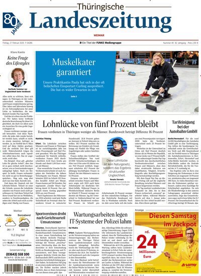 Titelbild der Ausgabe 49/2026 von Thüringische Landeszeitung Weimar. Diese Zeitschrift und viele weitere Zeitungsabos als Abo oder epaper bei United Kiosk online kaufen.