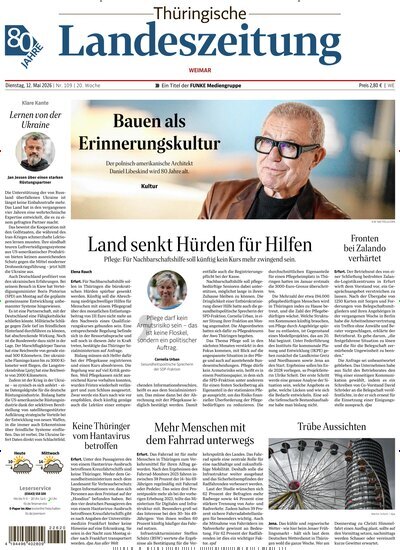 Titelbild der Ausgabe 109/2026 von Thüringische Landeszeitung Weimar. Diese Zeitschrift und viele weitere Zeitungsabos als Abo oder epaper bei United Kiosk online kaufen.