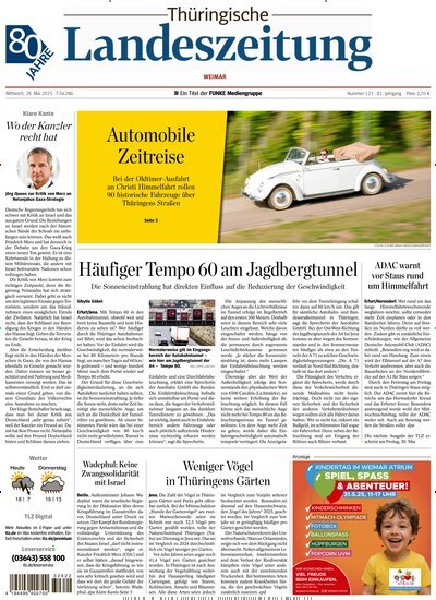 Titelbild der Ausgabe 123/2025 von Thüringische Landeszeitung Weimar. Diese Zeitschrift und viele weitere Zeitungsabos als Abo oder epaper bei United Kiosk online kaufen.